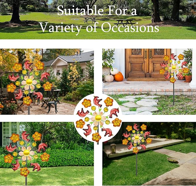 Solar Wind Spinners Outdoors for Yard and Garden - 40 Inch Metal Wind Sculpture, Outdoor Kinetic Windmill with Multi-Color Led Lights for Patio, Lawn & Garden Decoration (Magpie)