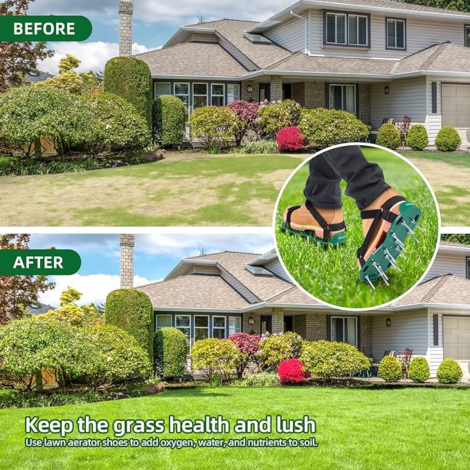 Ohuhu Lawn Aerator Shoes with Hook & Loop Straps, All New Unique Design Free-Installation Heavy Duty Spiked Aerating Sandals, One-Size-Fits-All & Easy to Use for Yard Patio Lawn Garden