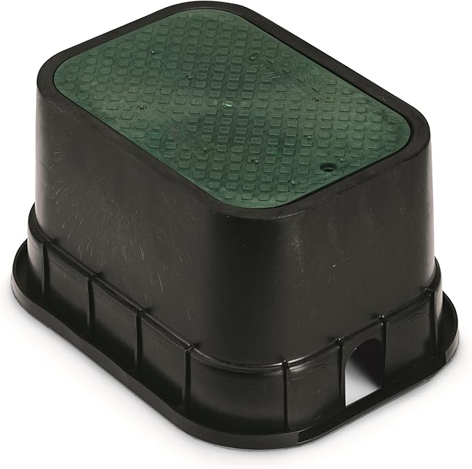 Rain Bird CPVBSTD Professional Series 12" Rectangular Sprinkler Valve Box, Black with Green Lid, 12" High
