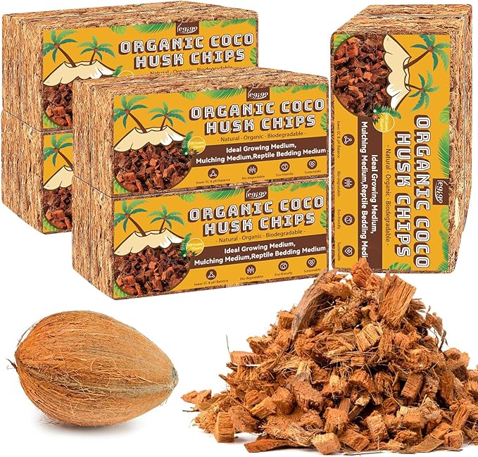 Legigo 10 Pack Coco Husk Chips- 11 LB 100% Organic Coconut Coir Chips Brick Potting Soil Mix with Low EC & PH Balance, Compressed Coconut Substrate Coco Chips Mulch Medium for Garden, Flowers, Plants