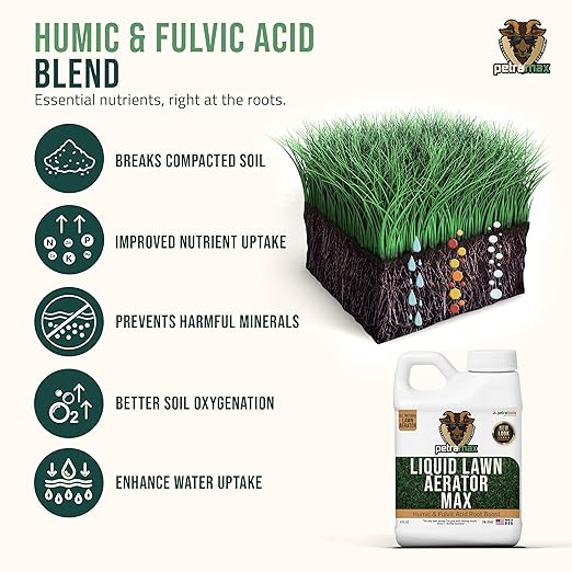 PetraMax Liquid Aeration for Lawn with Humic & Fulvic Acid Biostimulants, Liquid Aerator, Liquid Aerator, Soft Soil Liquid Aerator, Lawn Aeration, Soil Loosener, Soil Aerator, 10,000 sq ft (8 Oz)