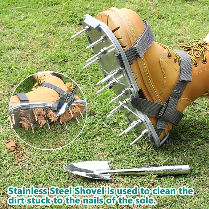 Lawn Aerator Shoes for Grass - Pre-Assembled Grass Aerator Shoes for Lawn - Soil Yard Aerator Tool for Aerating Patio Garden, Gray