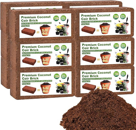 Organic Coco Coir 12 Pcs Compressed Coconut Coir Bricks Coconut Fiber Husk Substrate Mulch Coconut Bark Core Growing Medium Peat Moss Soil High Nutrition for Plants Gardening Seed Starting Soil Mix