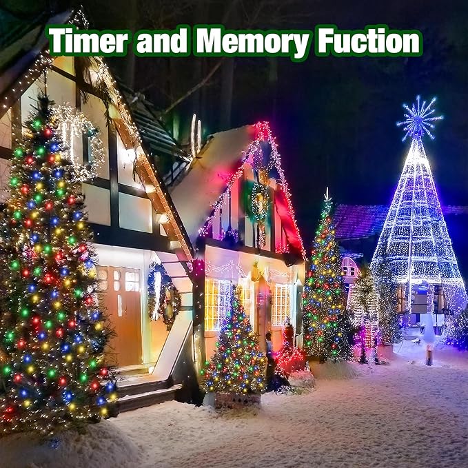 Christmas Tree Light 500 LEDs 172ft Green Cable Wire Low Voltage Fairy String Twinkle Lights Waterproof 12 Modes for Party, Halloween, Outdoor, Garden, Wedding, Home Decoration (Purple)