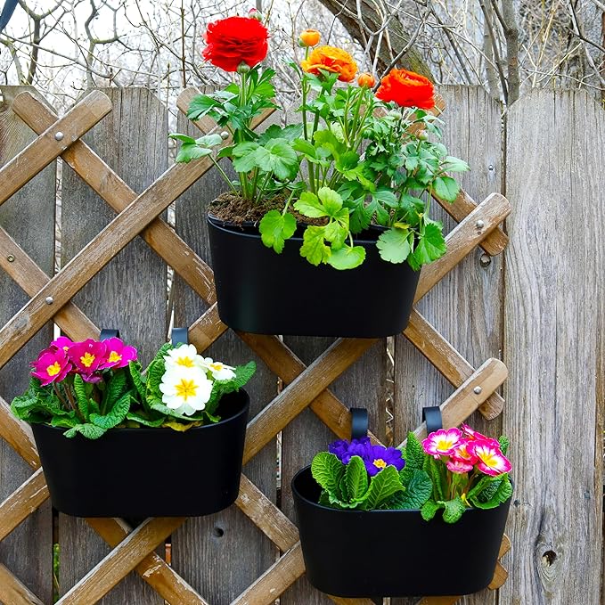 Beautiful Hanging Flower Pots for Outside Railing Or Fence - Stylish Set of 3 Outdoor Planters For Any Balcony, Porch or Deck - Window Planter Boxes Are Perfect to Grow Fresh Herbs & Flowers at Home