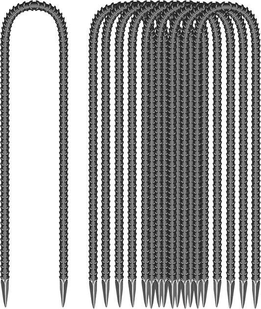 10 Pieces 16-Inch Garden Ground Stakes Galvanized Steel U Shape Hook Rebar Stake - Heavy Duty Ground Anchors for Tents, Position Kits,Fences, and Trampolines