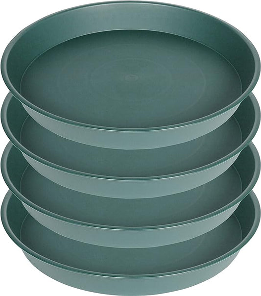 4 Pack of 14 inch Plant Saucer, Heavy Duty Round Plant Trays for Pots, Plastic Plant Water Tray, Bird Bath Bowls, Plant Saucers for Indoors, Drip Trays for Planter 12-14" (14", Green)