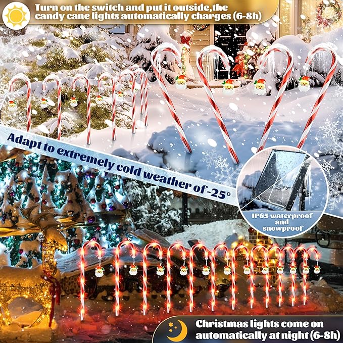 Solar Christmas Lights Outdoor Decorations: Candy Cane Light Waterproof for Yard Decorative Outside - Santa Claus Pathway Stake Lighting Patio Garden Path Street Decor 12 Pack