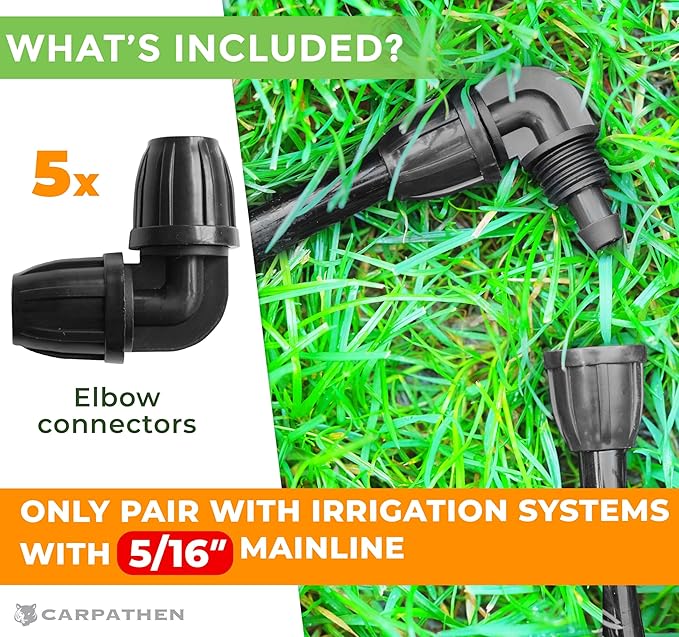 CARPATHEN Drip Irrigation Elbow Fittings 5/16-5 Pcs Drip Irrigation Connectors for Drip Irrigation Tubing (.42" OD x .30" ID) - Irrigation Parts for Drip Irrigation System