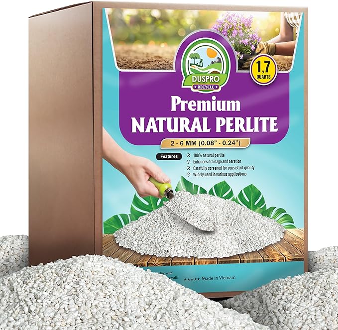 DUSPRO RECYCLE 1.7 QT Natural Perlite for Gardening, Enhances Soil Drainage and Aeration, Lightweight and Porous, Perfect Perlite for Plants Indoor & Outdoor, Ideal sizes for Plant Lovers