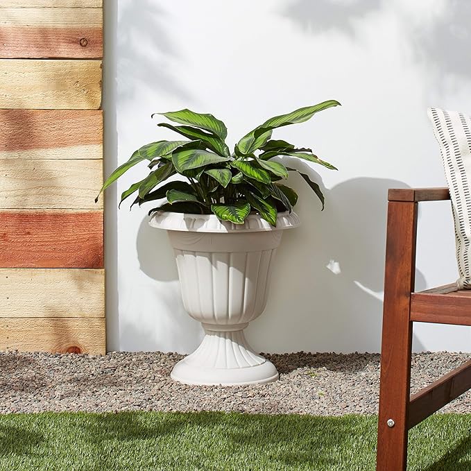 PL00TP Classic Traditional Plastic Urn Planter Indoor/Outdoor, 16" x 18", Taupe