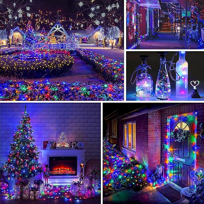 QITONG 4 Pack Multicolor Solar Fairy Lights Outdoor Waterproof, Each 33ft 100 LED Solar Christmas Lights, 8 Modes Silver Wire Solar Twinkle Lights