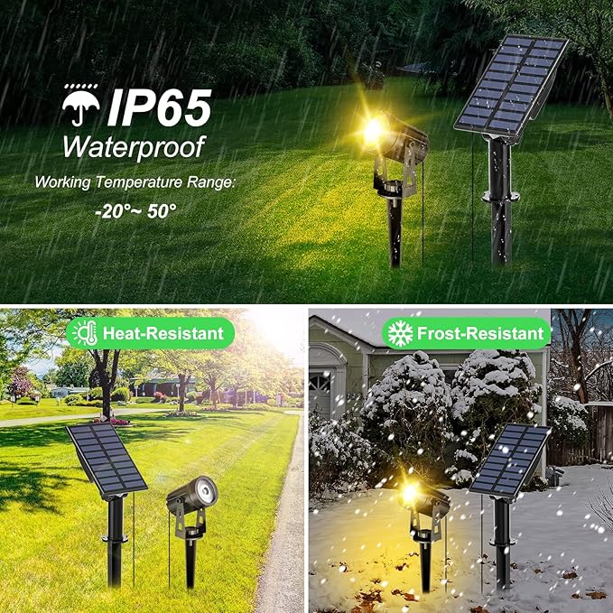 T-SUN Solar Spotlights Outdoor Waterproof, Solar Landscape Spotlights, Solar Powered Spot Lights for Trees, Flag, Garden, Pond, Pathway, Pool Area(Warm White)