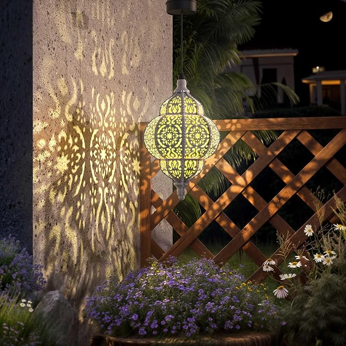 Hanging Solar Lights Outdoor Garden Decor Solar Lantern Waterproof Plastic Moroccan Outdoor Decorations for Patio Pathway Yard Backyard Garden Decorative (2, White)