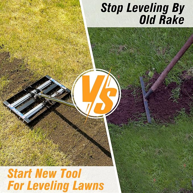 Updated Lawn Leveling Rake with Aluminum Rollers, Stainless Steel 17"x10" Levelawn Tool , Heavy-Duty Lawn Leveler with 70" Extended Handle, Yard Leveling Rake Suit for Garden, Golf Lawn, Farm