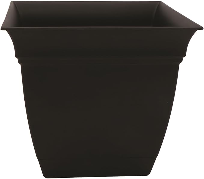 The HC Companies 12 Inch Eclipse Square Planter with Saucer - Indoor Outdoor Plant Pot for Flowers, Vegetables, and Herbs, Black