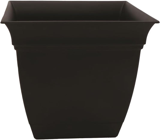 The HC Companies 12 Inch Eclipse Square Planter with Saucer - Indoor Outdoor Plant Pot for Flowers, Vegetables, and Herbs, Black