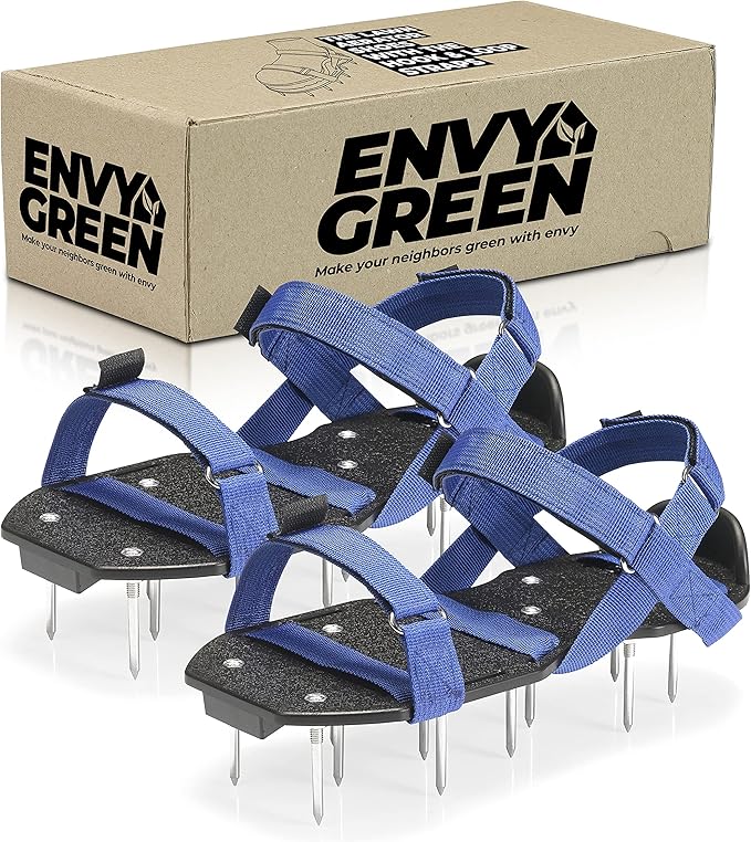 Envy Green Lawn Aerator Shoes – Ready-to-Use, Pre-Assembled – One-Size-Fits-All Gardening Shoes – Lawn Aerator with X-Strap – Lawn Aerator Spike Shoes for Lawn and Yard – Premium Tools by EnvyGreen