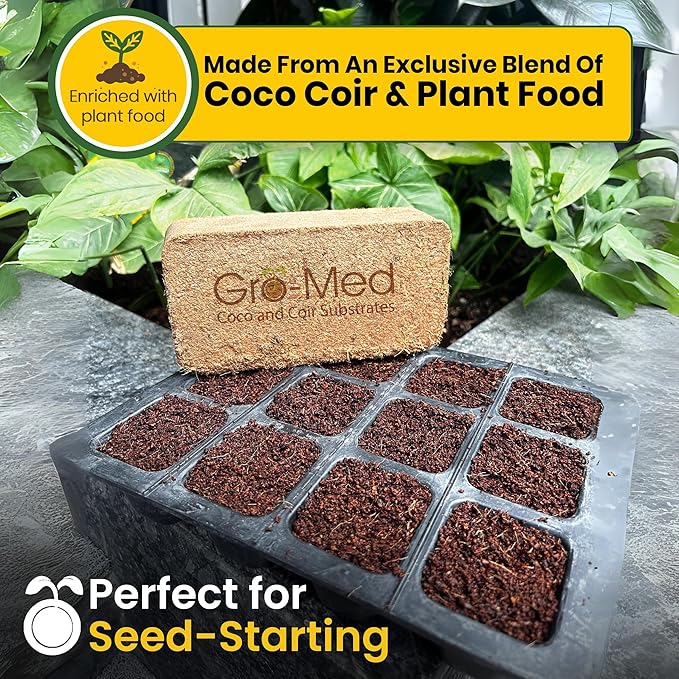 Gro-Med Coco Coir Brick 6s Pack – 1.4 lb Each,Expands to 60 Quarts, Enriched with NPK, Organic Potting Soil Mix for Plants, Seed Starting,Herbs,Flowers and Ideal Reptile Bedding for Snakes & Terrarium