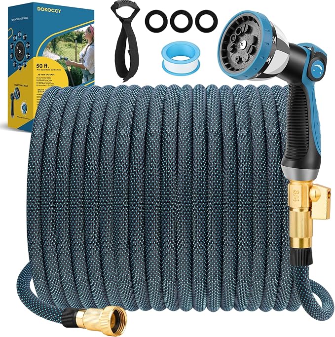 Non-Expanding Garden Hose 50 ft, Flexible Kink Free Water Hose with 10 Watering Spray Nozzle, Lightweight Hose Pipe, Leak-Proof, Durable, 3/4" Brass Alloy Connector, Portable Storage Strap