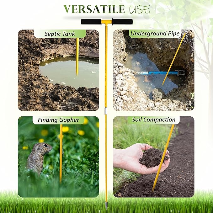 Febtech - Insulated Metal Soil Probe Rod - Septic Tank Probe - 32-Inch Long Overall, 3/8" Septic Tank Finder Probing Rod,T-Handle Septic Tank Locator Tool For Gardening, Agriculture, Septic Systems