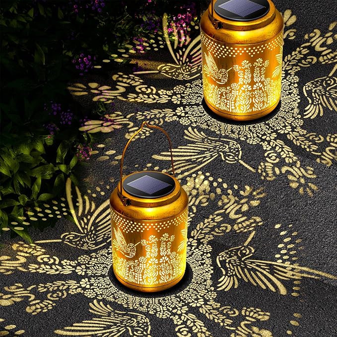 Hyrion Hummingbird Solar Lanterns Outdoor Waterproof Metal Hanging Lights, Garden Decor Gifts for Women, Mom, Grandma Solar Decorations for Yard, Patio, Backyard, Porch, Lawn, Tabletop (2 Pack)
