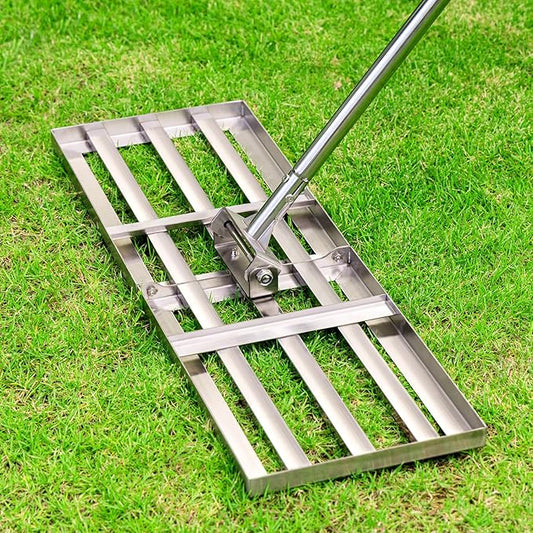 Lawn Leveling Rake 30x10 inch, Heavy Duty Lawn Leveling Rake with 6.5FT Adjustable Handle, Stainless Steel Effort Saving Levelawn Tool for Grass, Golf Field, Level Soil or Dirt Ground