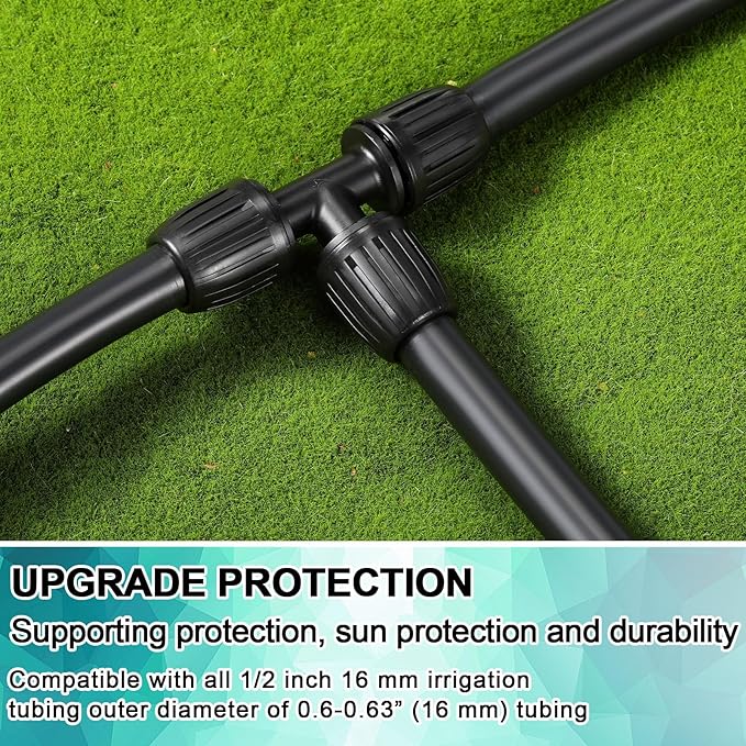 40 Pcs 1/2" Tubing Irrigation Fittings Kit 1/2 ID x 0.6-0.63 OD 16 mm Drip Irrigation Barbed Connectors Include 6 Switch Valves 18 Barbed Tee 8 Ends 4 Adapters 4 Elbows (Black and Green)