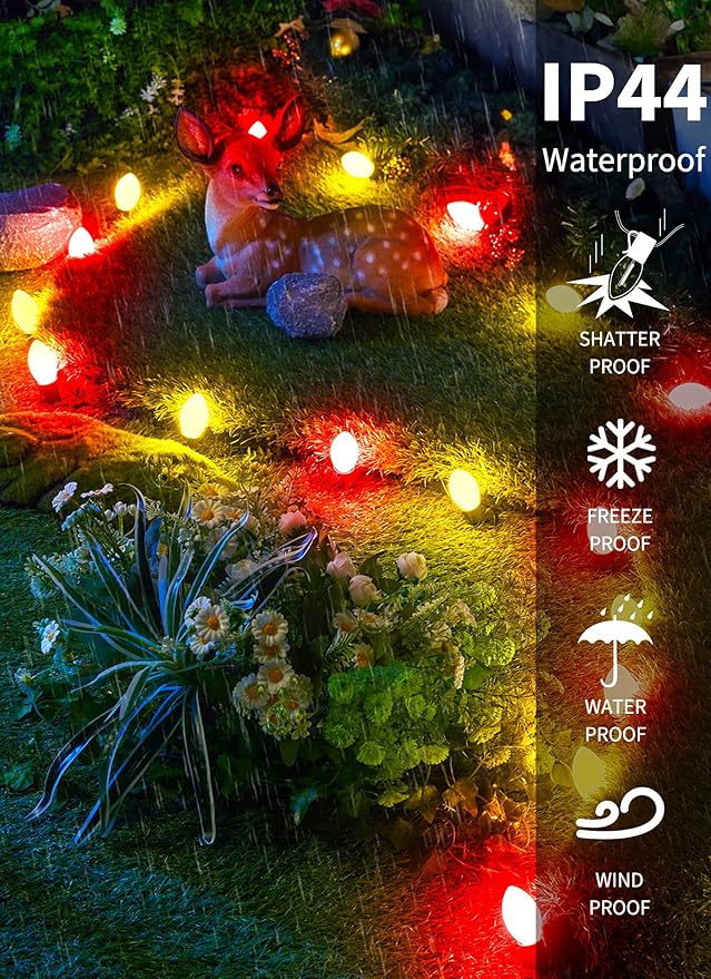Vintage C9 LED Christmas Lights Outdoor, 50 Feet C9 String Lights with 50 Shatterproof Matte Bulbs, Connectable Waterproof Lights for Holiday Party Roofline Backyard Garden Patio, R & Warm White