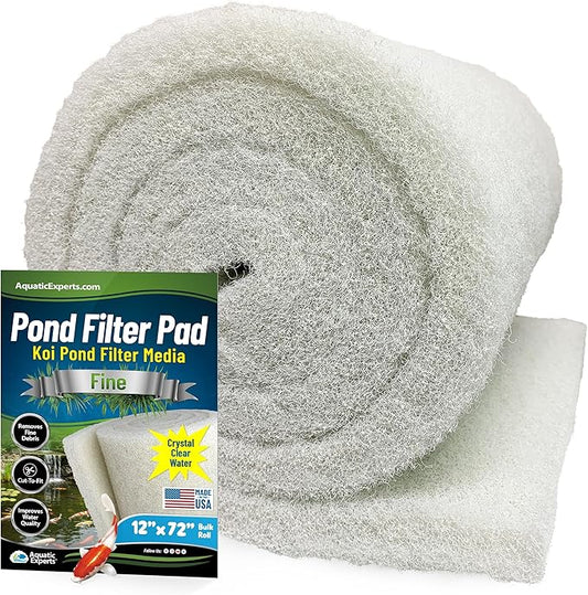 Classic Koi Pond Filter Pad FINE - White Bulk Roll Pond Filter Media, Ultra-Durable Pond Filters for Outdoor Ponds, Reusable Fish Pond Filter Material, USA, Aquatic Experts (3/4" - 1" x 12" x 72")