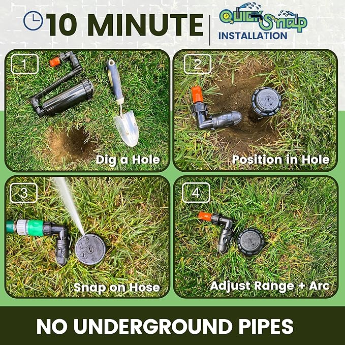 QSK-745 In-Ground 5-Inch Pop-Up Adjustable Sprinkler 5-Pack With Quick Hose Connectors And Splitters