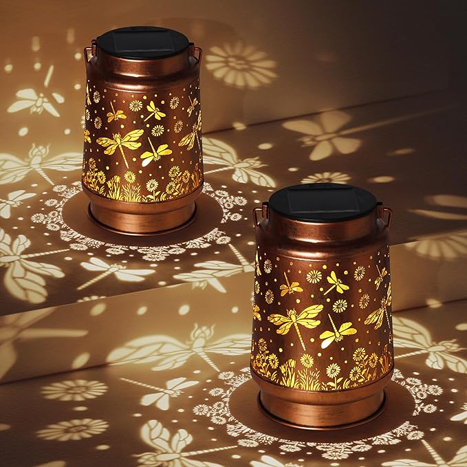 Solar Lanterns Outdoor Waterproof Dragonfly Garden Decor Gifts for Women Mom Grandma Hanging Solar Lights Metal Solar Decoration Outside for Yard, Patio, Backyard, Porch