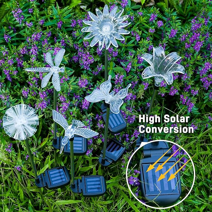 Solar Garden Lights Outdoor - 6 Pack LED Figurine Stake Lights, Color Changing Landscape Lighting, Halloween Decorative Flower Lights Solar Powered Waterproof for Patio Yard Pathway, Housewarming Gift