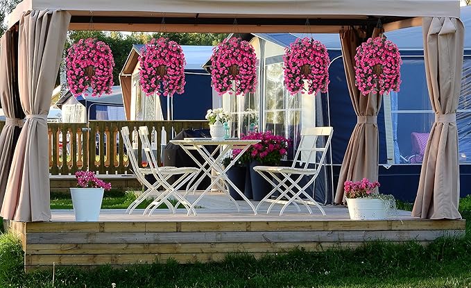Hanging Baskets Artificial Flowers for Outdoor Interior Decor, Artificial Daisies Flowers Shrubs Plants with Baskets for Home Porch Garden Patio Patio Spring Summer Decor(Pink)