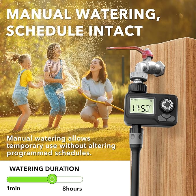 BN-LINK Sprinkler Timer Outdoor, Programmable Water Timer with Rain Delay, Automatic Irrigation System for Lawns & Garden Hoses - Waterproof Manual Controller with Large LCD Display, 1 Outlet
