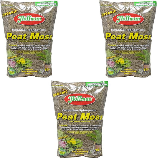Hoffman Canadian Sphagnum Peat Moss Soil Conditioner to Improve Moisture Retention and Aeration, 10qt Bag, Pack of 3