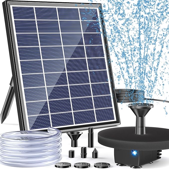 POPOSOAP Solar Water Fountain Pump for Bird Bath, 6W Outdoor Solar Bird Bath Fountain Pump with DIY Tubing for Bird Bath, Ponds, Garden and Fish Tank
