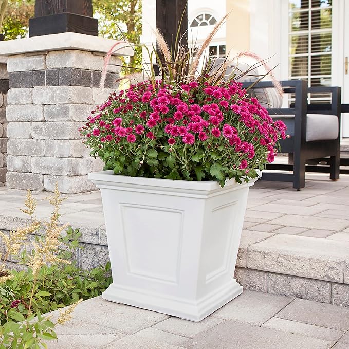 Mayne Fairfield 16-Inch Square Planter – Self-Watering, Weather-Resistant Planter for Flowers – Durable Outdoor Design for Patio, Porch, or Entryway