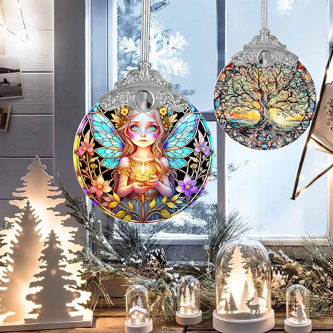 Fairy Stained Glass Suncatcher, Jocidea Fairy Ornament, Fairy Christmas Ornament, Holidays Ornaments, Christmas Tree Ornament, Fairy Decor, Gifts for Fairy Lovers