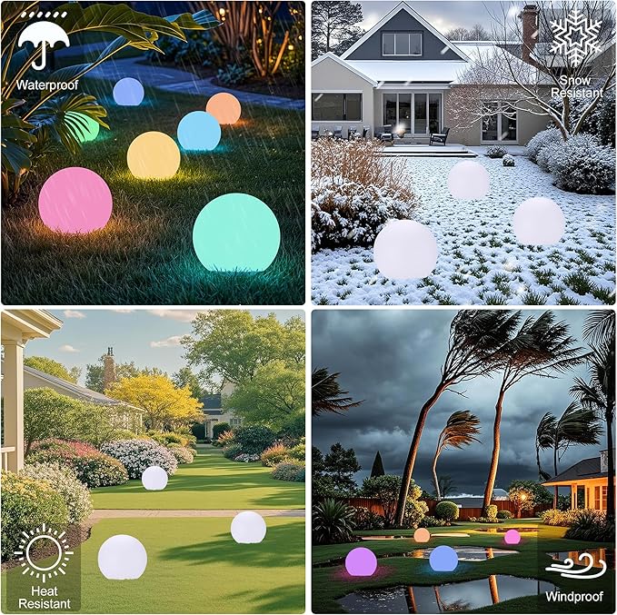 shumi Solar Ball Light-10inch LED Outdoor Table Lamp 16 RGB Colors and Dimmable Globe Light with Remote,Decor for Patio,Garden,Yard,Beach,Pathway