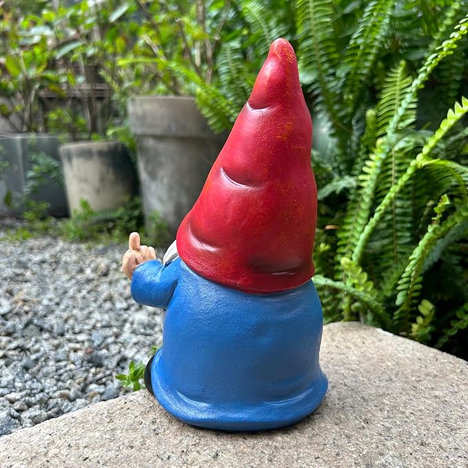 Middle Finger Gnome Statue 7.8in， Naughty Garden Gnome Statue Decoration and Lawn Ornament - Funny Garden Gnomes for Outdoor or Home Decor, Red, WSH004