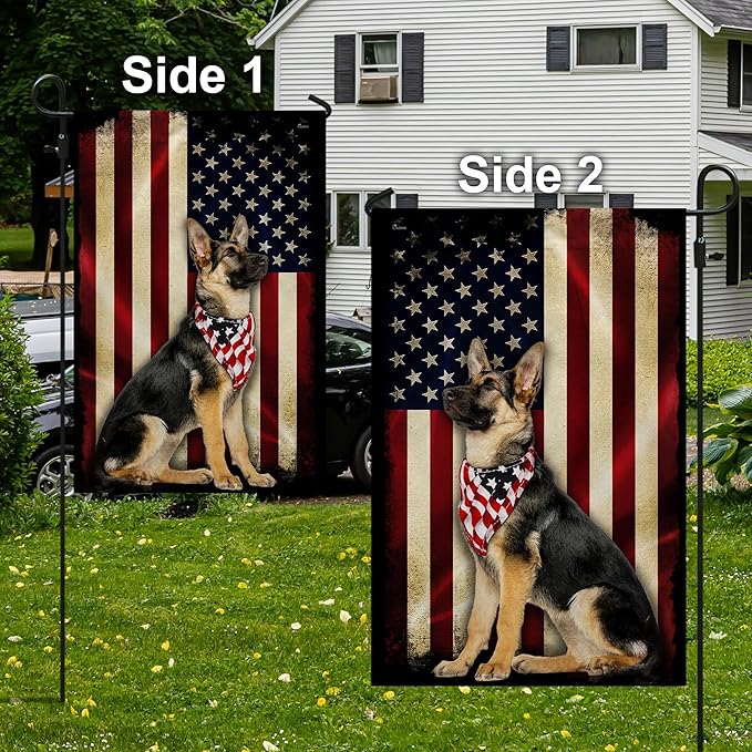 FLAGWIX Flags - German Shepherd American Flag MRPSL196F, Garden Flag (11.5" x 17.5") - USA House Garden Flags Premium Polyester - Decorative Outdoor Flags
