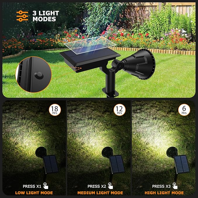 Solar Spot Lights Outdoor, 21 LEDs Brightness Solar Outdoor Lights IP67 Waterproof, 2-in-1 Adjustable Outdoor Lights Solar Powered for Yard Trees Patio Pathway Yard Flag - Cool White(6 Pack)