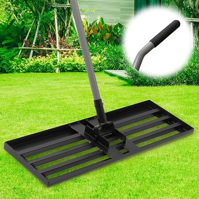 Smartini & Co Lawn Leveling Rake Garden Tools – 30 x 10 Inch Garden Rake Heavy Duty Metal Rake – Stainless Steel Adjustable Handle Yard Rake for Sand, Gravel, Soil – Easy Assembly Lawn Care Sand Rake