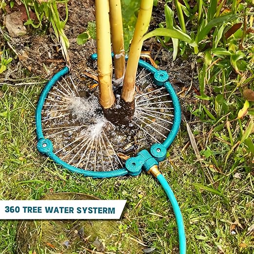 2Pcs 360° Tree Water System Tree Watering Ring 20 Inch Circle Sprinkler and Irrigation System Targeted Water with Y Hose Splitter for New Tree Outdoor Plants Raised Garden Beds Shrubs (Green, Large)