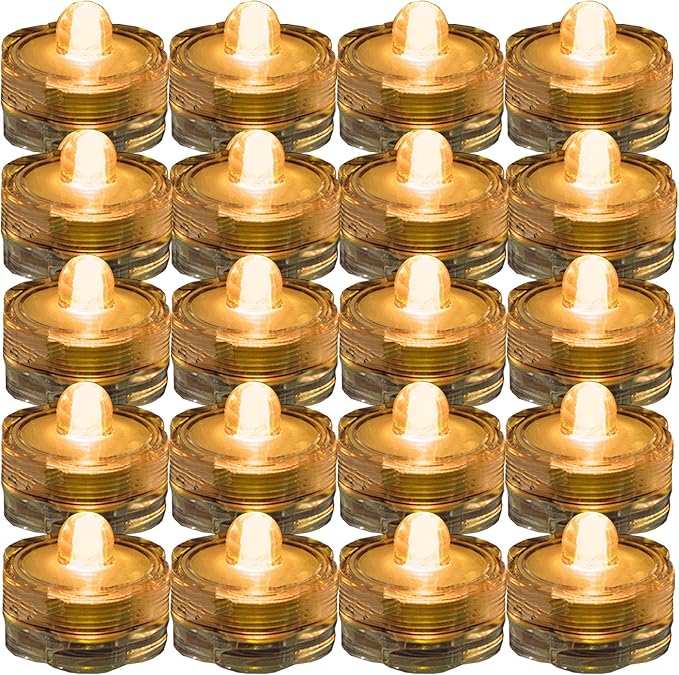 Bright LED Floral Tea Light Submersible Lights for Party Wedding (Amber, 30 Pack)