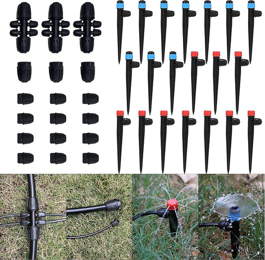 Drip Irrigation Emitters, Sprayers for 1/4" Tubing, 1/2" to 1/4" Fittings, Barbed Connectors for 1/2" Tubing (0.67" OD), End Plugs for Garden Watering System 38 Pcs (Tubing Not Included)