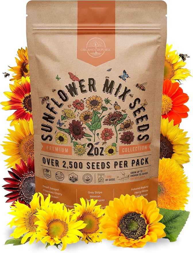 Sunflower Mix Seeds Pack 2 oz - Over 2,500 Non-GMO Heirloom Sunflower Seeds for Planting, Annual Flowers in Individual Seed Packet, Sunflower Seeds for Planting Home Garden Indoor & Outdoor Gardening