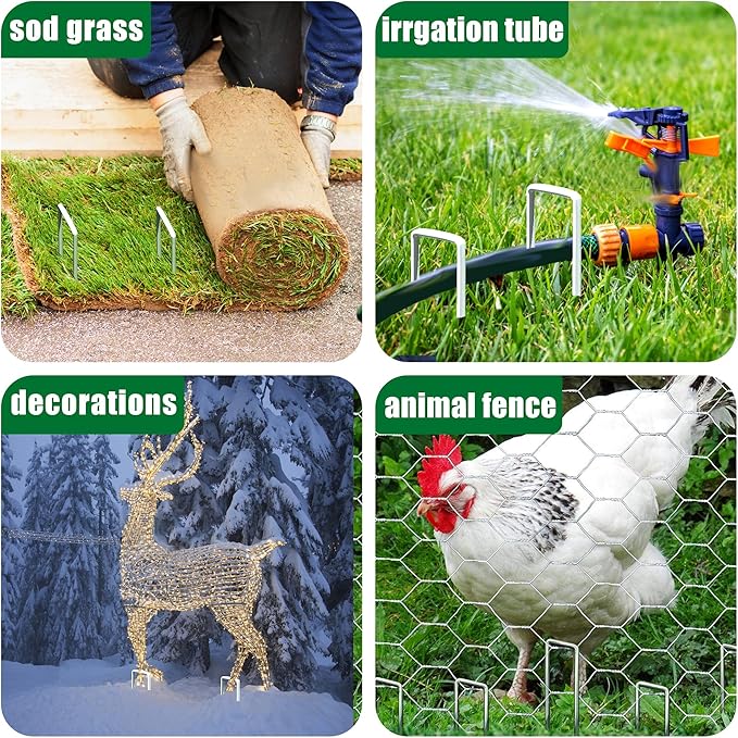 Landscape Staples 6 Inch Garden Stakes Galvanized Garden Staples Pins Anti-Rust Ground Stakes for Weed Barrier, Irrigation Tubing Hose, Yard Lawn SOD, Landscape Fabric, Decoration (24 Pack)