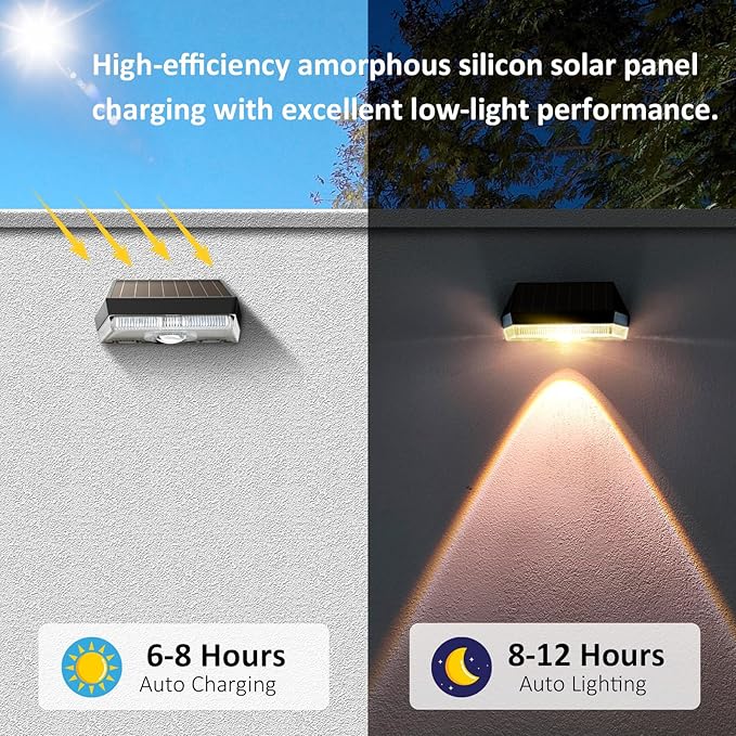 Solar Fence Lights Outdoor - Warm White & RGB 6 Color, Dusk to Dawn Deck Lights, IP65 Waterproof Solar Outdoor Lights for Fence/Backyard/Railing/Step/Patio/Wall (6 Pack)